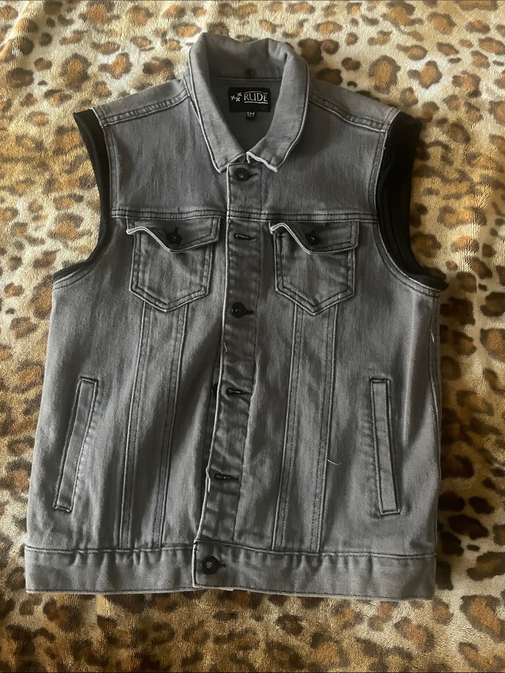 RUDE Men's Gray Washed Denim Sleeveless Vest